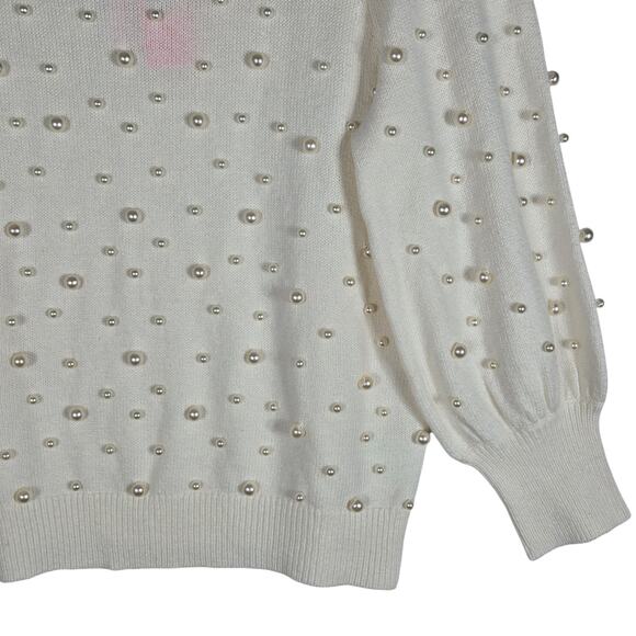 Lilly Pulitzer Ginny Pearl Sweater Womens XL NEW White Embellished Puff Sleeves - Picture 4 of 12